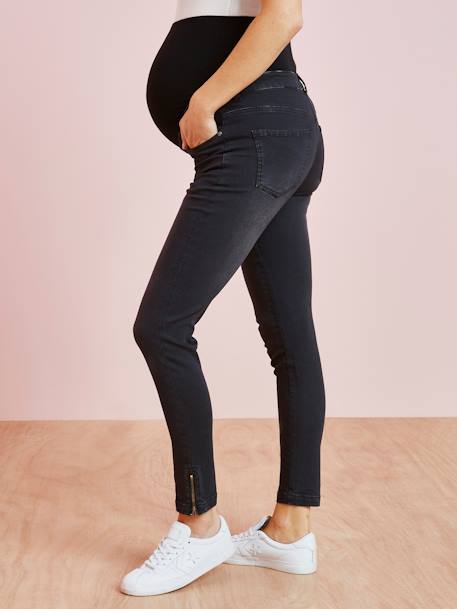 Jeans slim 7/8s, para grávida PRETO ESCURO LISO 