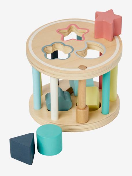 Caixa com formas cilíndricas Montessori, em madeira FSC® multicolor 