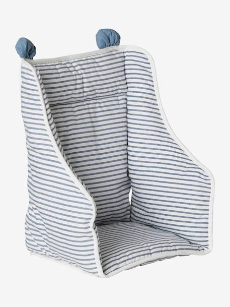 Almofada para cadeira alta, da Vertbaudet AZUL MEDIO AS RISCAS+BRANCO MEDIO LISO COM MOTIVO+mostarda 
