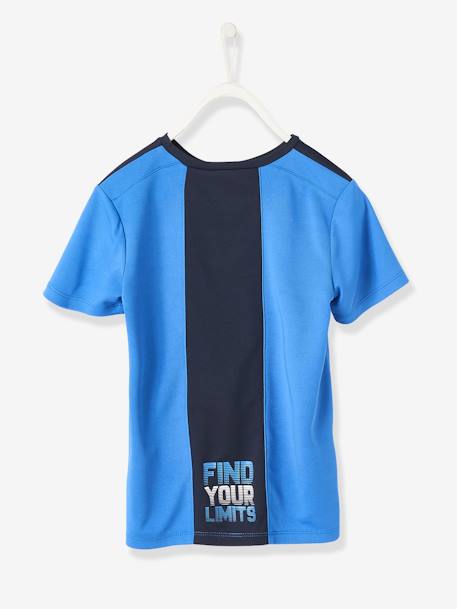 T-shirt de desporto em matéria técnica, para menino AZUL ESCURO LISO COM MOTIVO 