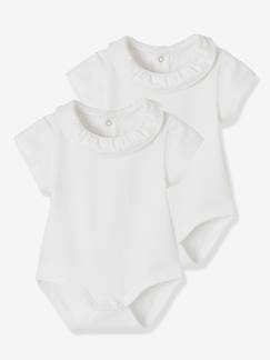 T-shirts-Bebé 0-36 meses-Lote de 2 bodies com gola fantasia, mangas curtas, para bebé