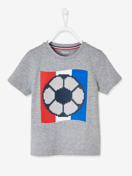 T-shirt de futebol, com bola em relevo, para menino CINZENTO MEDIO MESCLADO 