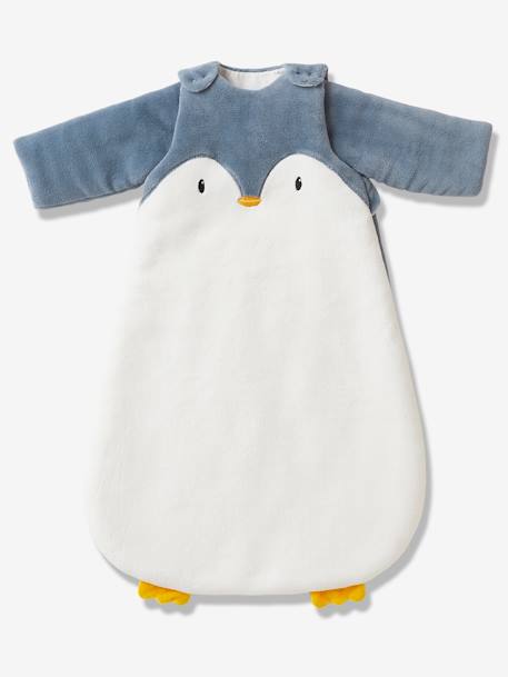 Saco de bebé com mangas amovíveis, em microfibra, tema Pingouin BRANCO CLARO LISO COM MOTIVO 