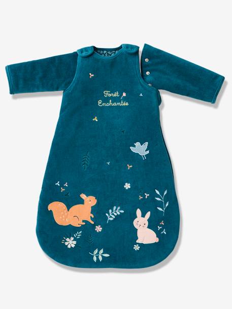 Saco de bebé com mangas amovíveis, tema Floresta Encantada AZUL ESCURO LISO COM MOTIVO 