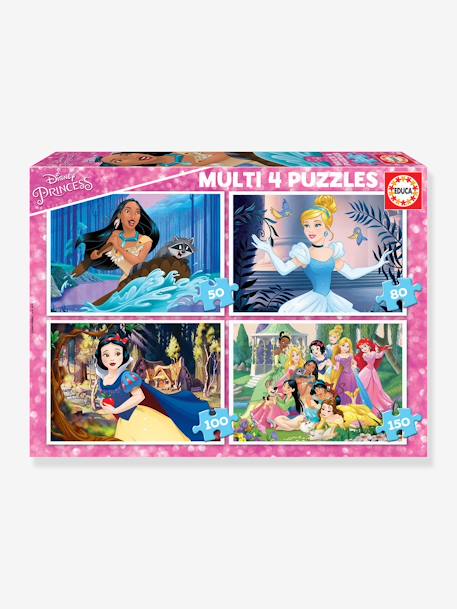 Lote de 4 puzzles progressivos de 50 a 150 peças Disney® Princesas, da EDUCA ROSA MEDIO LISO COM MOTIVO 