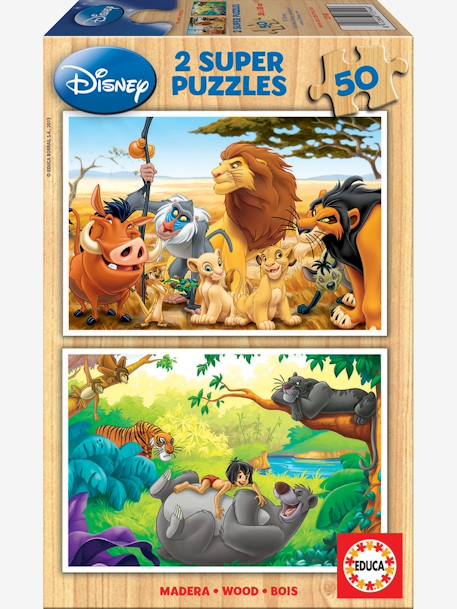 Lote de 2 puzzles em madeira de 50 peças Disney® Animals Friends O Rei leão + O livro da selva, da EDUCA multicolor 