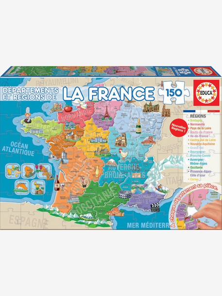 Puzzle de 150 peças Departamentos e regiões de França, da EDUCA AZUL MEDIO LISO COM MOTIVO 