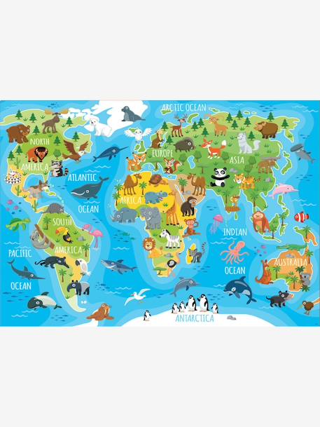 Puzzle 150 peças Mapa Mundo Animais, da EDUCA AZUL MEDIO LISO COM MOTIVO 