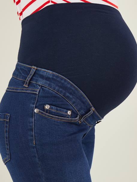 Jeans skinny em ganga stretch, para grávida AZUL ESCURO LISO 