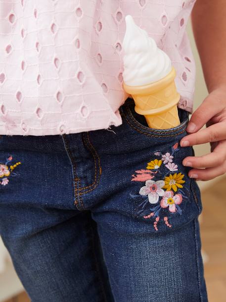 Jeans slim bordados Morfológicos 'waterless', para menina, anca MÉDIA AZUL ESCURO LISO COM MOTIVO 
