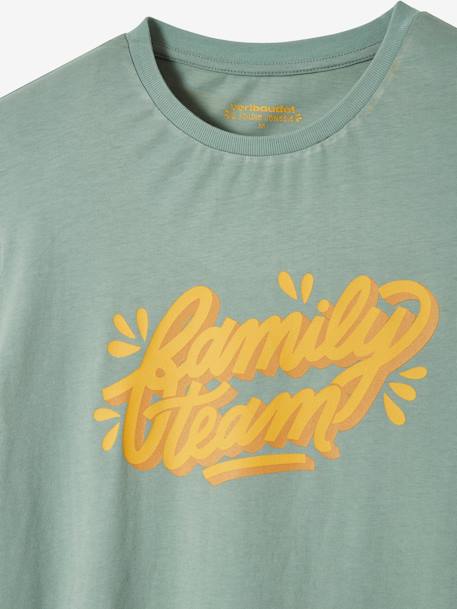 T-shirt Family team, coleção cápsula da Vertbaudet e da Studio Jonesie, em algodão bio VERDE CLARO LISO COM MOTIVO 