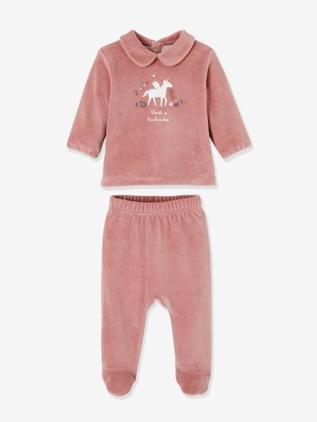 Lote de 2 pijamas de 2 peças unicórnio, em veludo, para bebé BRANCO CLARO BICOLOR/MULTICOLO 