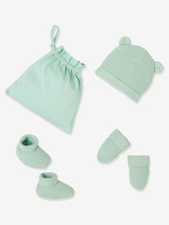 Bebé 0-36 meses-Conjunto gorro, luvas e sapatinhos, bolsa a condizer, para recém-nascido