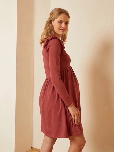 Vestido curto em malha, especial gravidez e amamentação - vermelho medio  liso