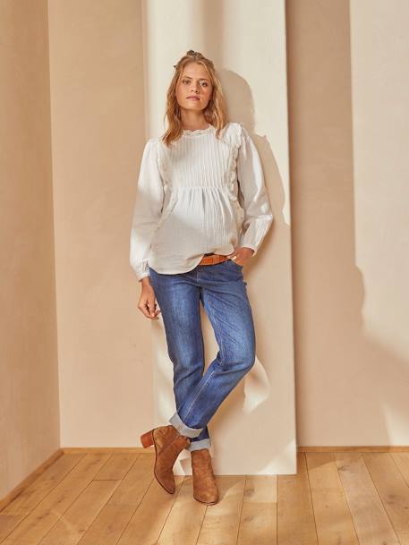 Jeans mom, faixa sem costuras, para grávida-Roupa grávida-Vertbaudet