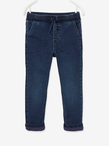 Jeans direitos com forro, fáceis de vestir, para menino AZUL ESCURO DESBOTADO+CINZENTO ESCURO LISO COM MOTIV 