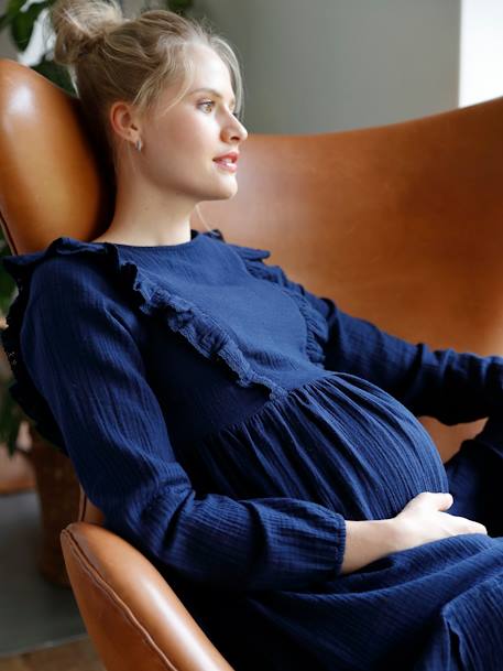 Vestido em gaze de algodão, especial gravidez e amamentação-Roupa  grávida-Vertbaudet