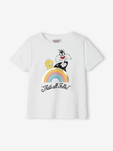T-shirt Looney Tunes® Tweety e Silvestre, para criança BRANCO CLARO LISO COM MOTIVO 