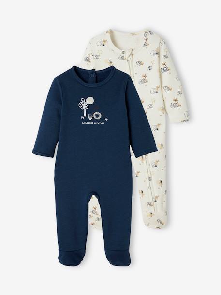 Lote de 2 pijamas em moletão, para bebé AZUL ESCURO BICOLOR/MULTICOLOR 