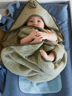 Capa de banho + luva de banho para bebé, em gaze de algodão, tema Pequeno Dinossauro