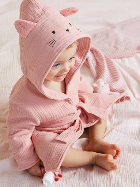 Roupão animal personalizável, em gaze de algodão bio*,  para bebé ROSA MEDIO LISO+VERDE MEDIO LISO 