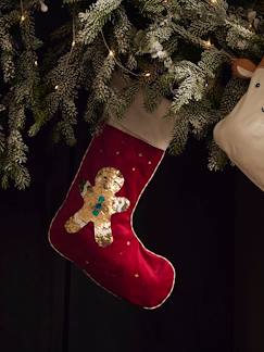 O brilho do Natal-Têxtil-lar e Decoração-Decoração-Adereços de decoração-Meia de Natal com lantejoulas reversíveis, personalizável, Boneco de gengibre