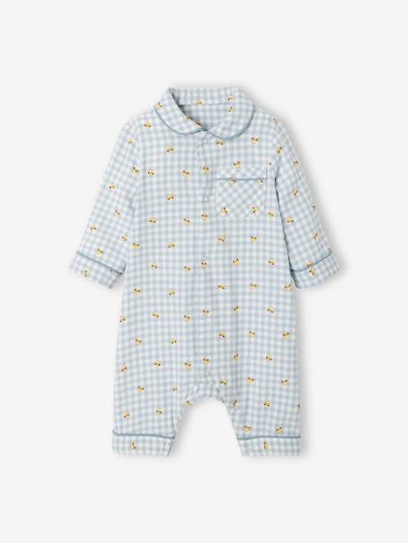 Pijama em flanela de algodão, para bebé BRANCO CLARO QUADRADOS 
