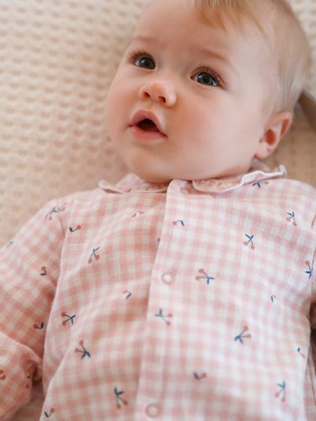 Pijama em flanela de algodão, para bebé ROSA MEDIO QUADRADOS 