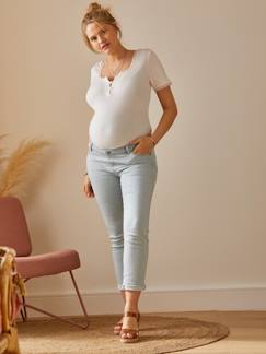 -Jeans direitos 7/8, faixa sem costuras, para grávida