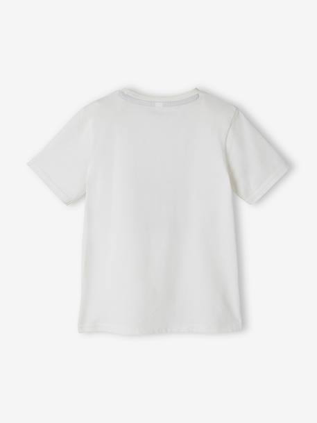T-shirt de mangas curtas com animal, em algodão bio, para menino BRANCO CLARO LISO COM MOTIVO 
