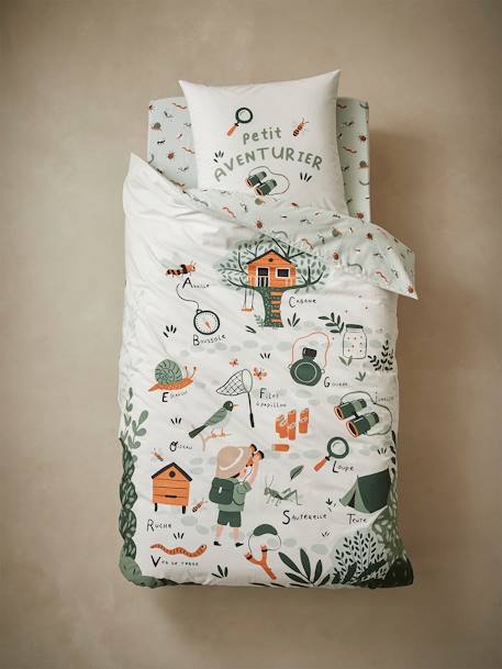 Conjunto capa de edredon + fronha de almofada para criança, Casa na Árvore AZUL MEDIO LISO COM MOTIVO 