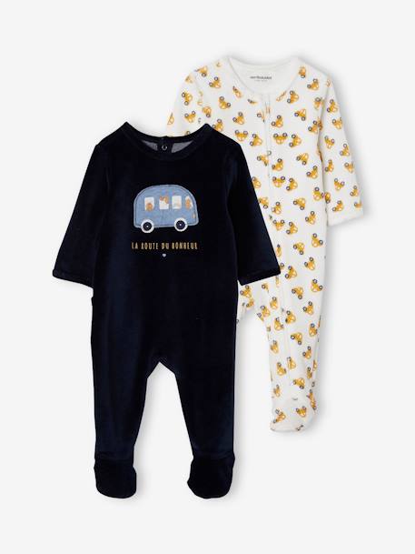 Lote de 2 pijamas  em veludo, para bebé menino, Oeko Tex® AZUL ESCURO BICOLOR/MULTICOLOR 