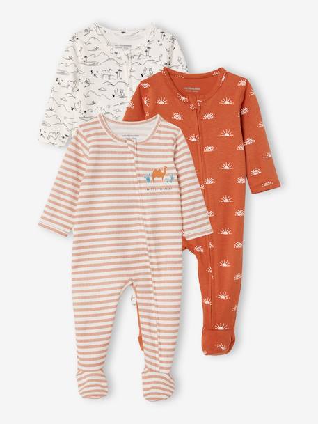 Lote de 3 pijamas em algodão, para bebé, Oeko Tex® BRANCO CLARO BICOLOR/MULTICOLO 