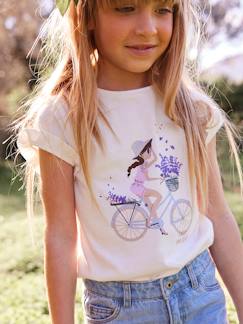 Tendência Doce Provença-Menina 2-14 anos-T-shirt com bicicleta, para menina