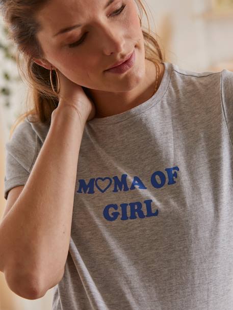 T-shirt com mensagem, em algodão bio, especial gravidez e amamentação CINZENTO MEDIO LISO COM MOTIVO 