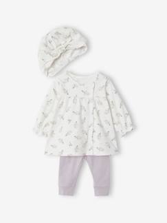 Bebé 0-36 meses-Conjuntos-Conjunto vestido + leggings + chapéu, para bebé