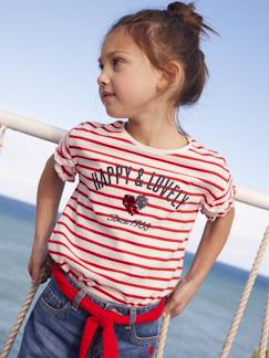 Menina 2-14 anos-T-shirt às riscas, coração com lantejoulas, para menina