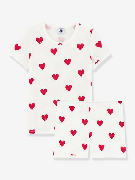 Pijama coração de mangas curtas, para criança, em algodão biológico, da Petit Bateau BRANCO CLARO ESTAMPADO 
