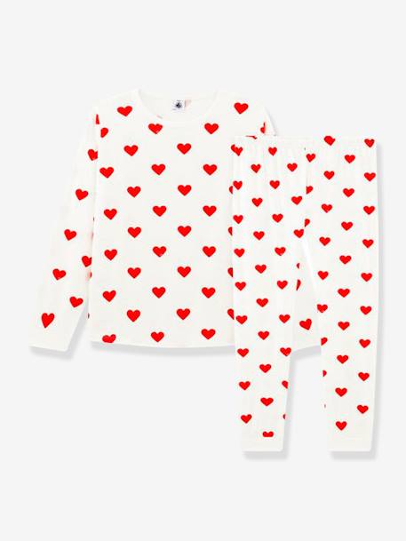 Pijama coração, de mangas compridas, para criança, em algodão biológico, da Petit Bateau BRANCO CLARO ESTAMPADO 