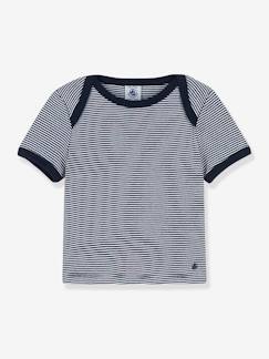 Bebé 0-36 meses-T-shirt às riscas finas, de mangas curtas, para bebé, em algodão bio, Petit Bateau
