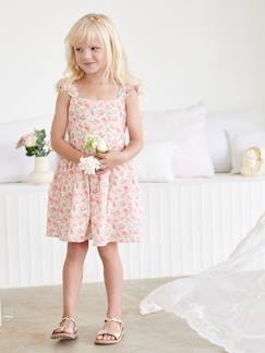 Menina 2-14 anos-Vestido de cerimónia às flores, folho nas alças