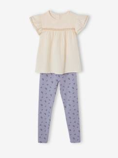 Conjunto blusa e leggings estampadas, em gaze de algodão, para menina