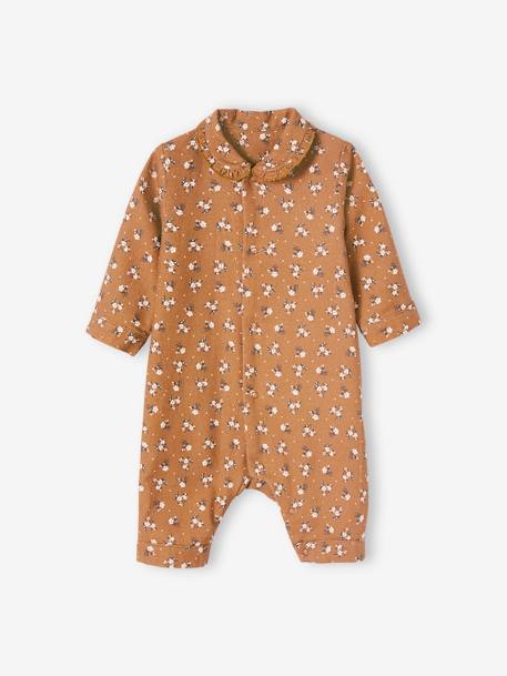 Pijama com abertura à frente, em algodão, para bebé menina CASTANHO MEDIO ESTAMPADO+rosa-velho 