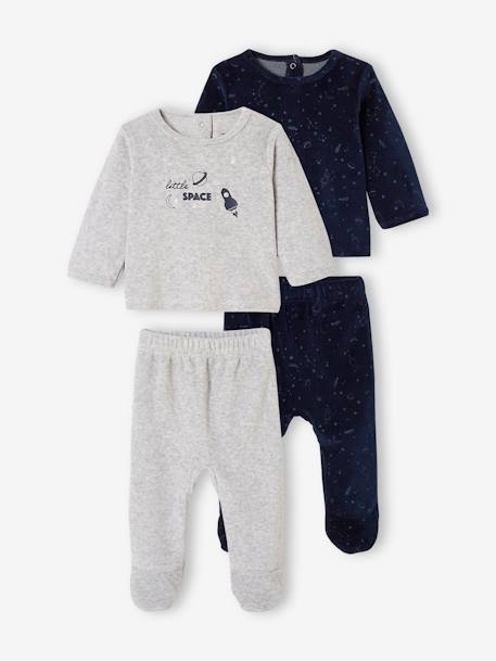 Lote de 2 pijamas em veludo, com planetas fosforescentes, para bebé menino AZUL ESCURO BICOLOR/MULTICOLOR 
