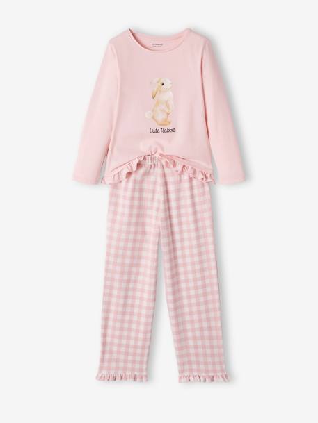 Pijama coelho, em jersey e flanela, para menina ROSA CLARO LISO COM MOTIVO 
