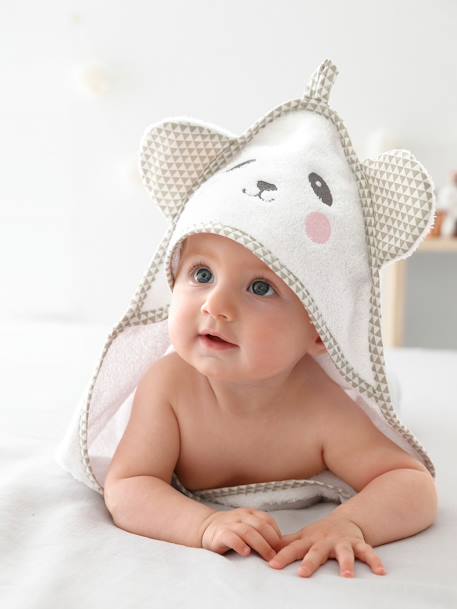 Capa de banho para bebé com capuz com bordado animais Branco+ROSA MEDIO LISO+AZUL MEDIO LISO 