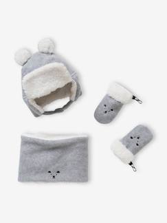 Bebé 0-36 meses-Acessórios-Gorros, cachecóis, luvas-Conjunto urso, gorro chapka + gola snood + luvas, para bebé