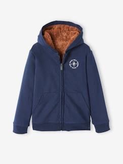 Menino 2-14 anos-Camisolas, casacos de malha, sweats-Sweatshirts-Casaco com fecho e forro em sherpa, para menino