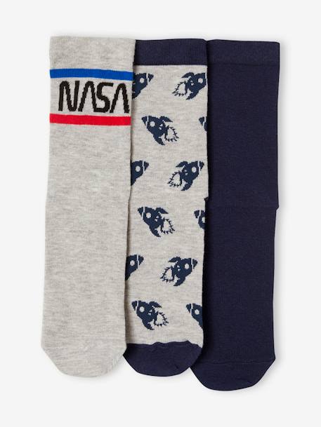 Lote de 3 pares de meias para bebé, NASA® AZUL ESCURO LISO 