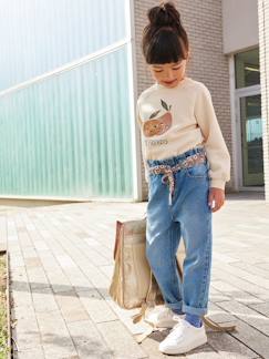 Menina 2-14 anos-Jeans estilo paperbag e cinto florido, para menina